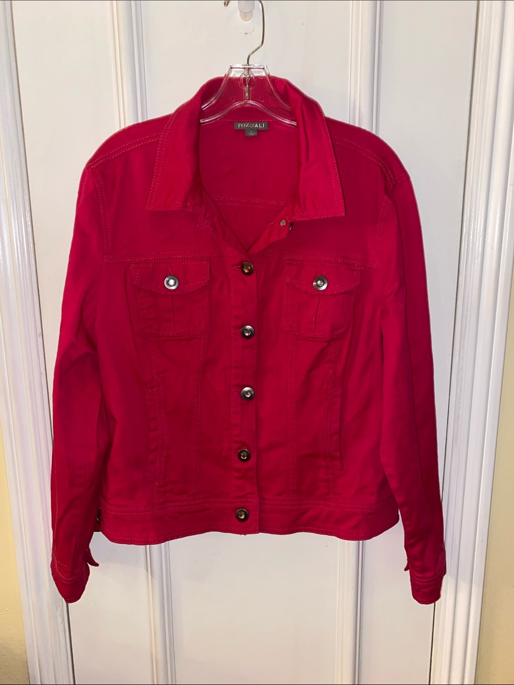 Roz & Ali Hot Pink Button-Front Jean Jacket